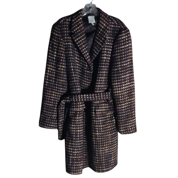 Anne Klein Belted Coat Wool Mohair Alpaca Lined Brown Large - Picture 3 of 8